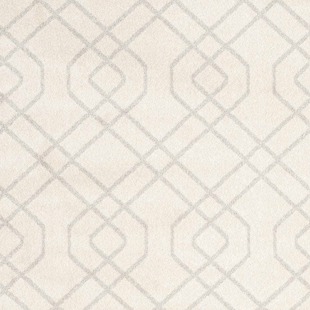 Ivory and Light Grey Geometric 9' x 12' Area Rug