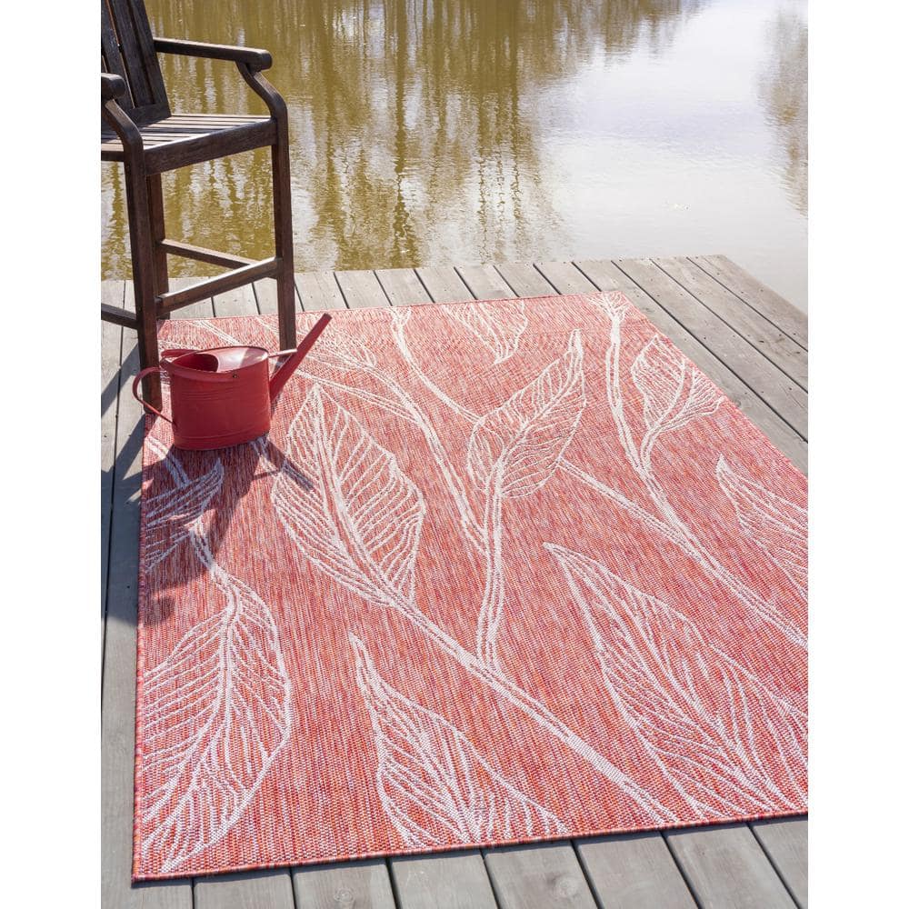 Rustic Red Abstract 9' x 12' Synthetic Outdoor Rug