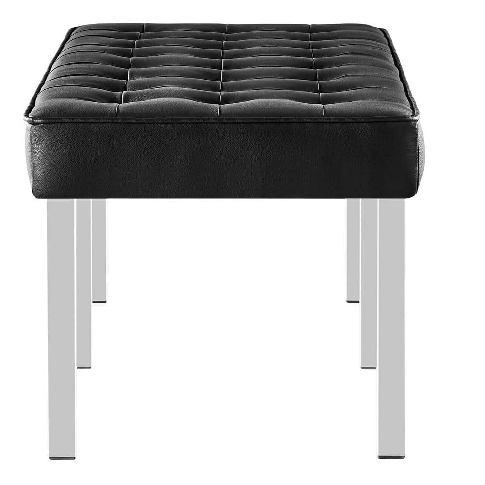 Black Tufted Vegan Leather Bench with Stainless Steel Legs
