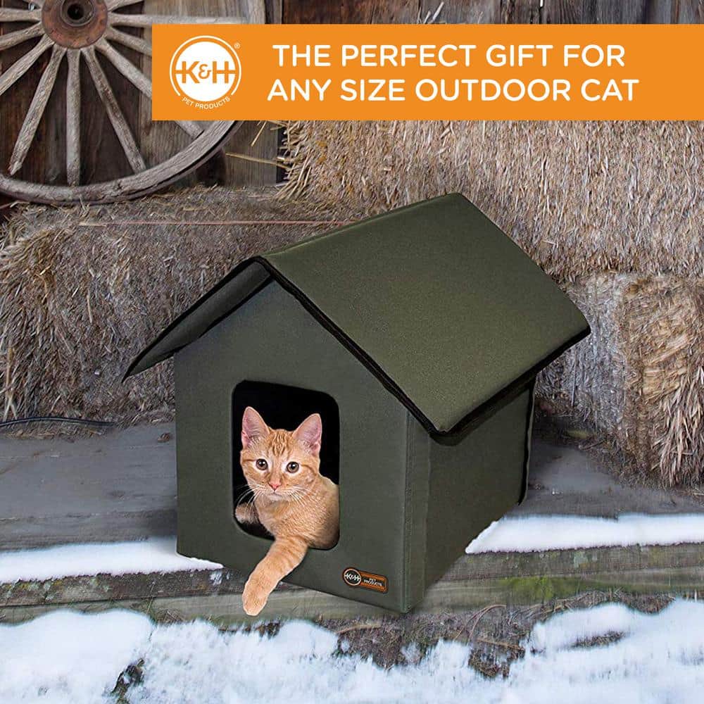 Red and Black Heated Outdoor Cat House with Vinyl Backing