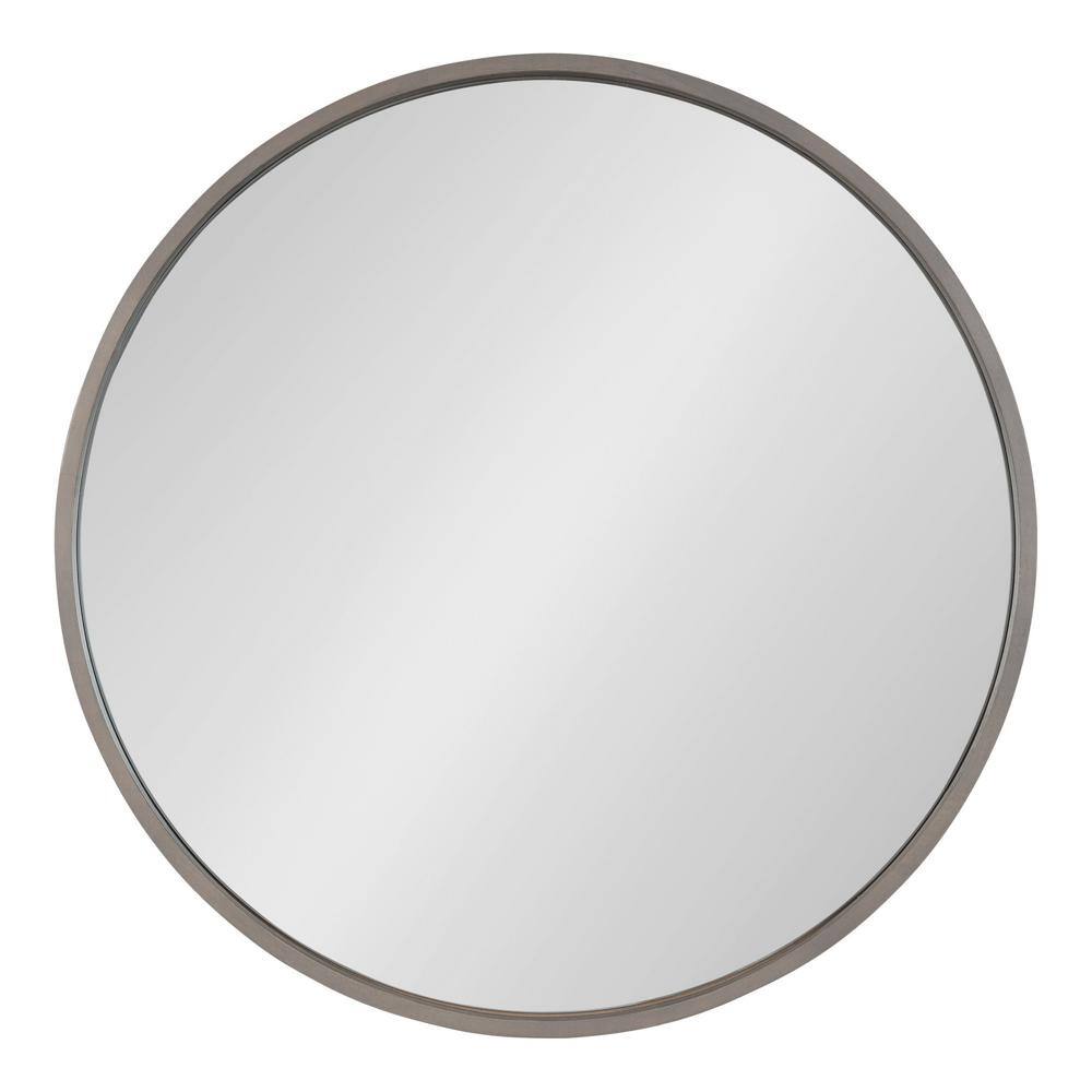 Graywash Poplar Wood Round Wall Mirror, 28 Inch