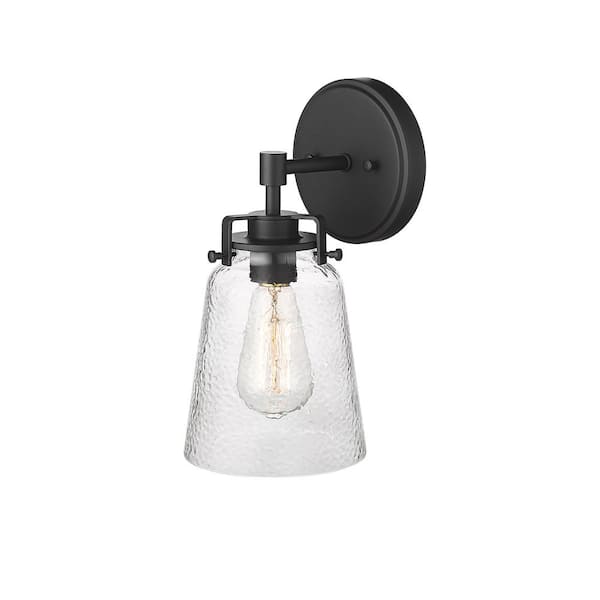 Millennium Lighting Amberose 5.98 in. 1-Light Matte Black Wall Sconce with Clear Hammered Glass Shade