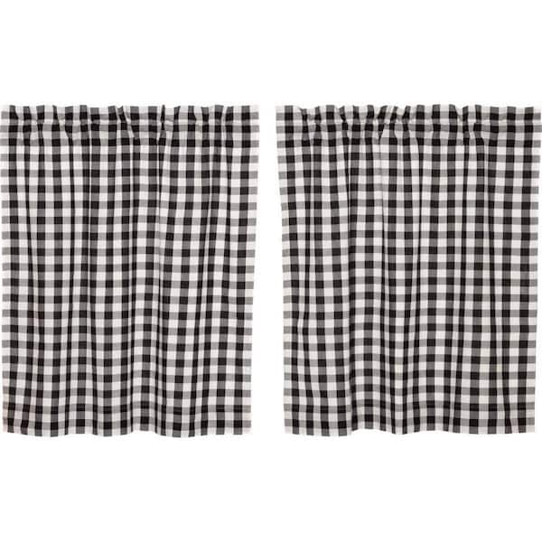 VHC BRANDS Annie Buffalo Check Black White 36 in. W x 36 in. L Cotton Light Filtering Rod Pocket Curtain Window Panel Pair