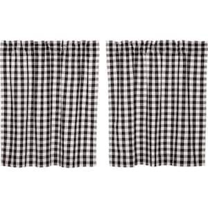 Annie Buffalo Check Black White 36 in. W x 36 in. L Cotton Light Filtering Rod Pocket Curtain Window Panel Pair