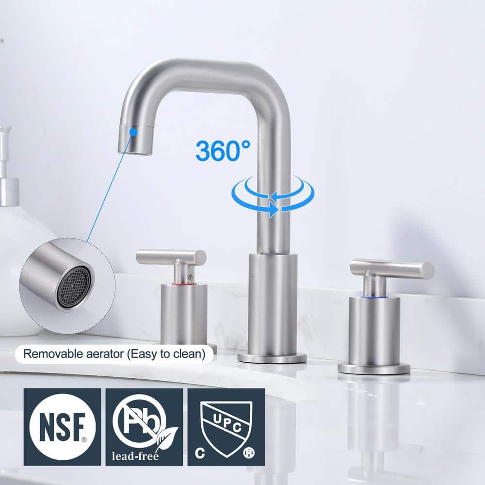 Brushed Nickel 8-Inch Widespread Double Handle Bathroom Faucet