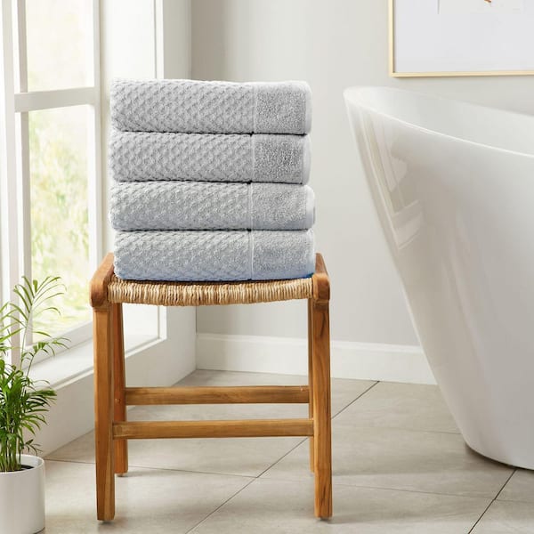 FRESHFOLDS Light Gray Ultra-Soft 100% Cotton Diamond Waffle 4-Pack Bath Towels