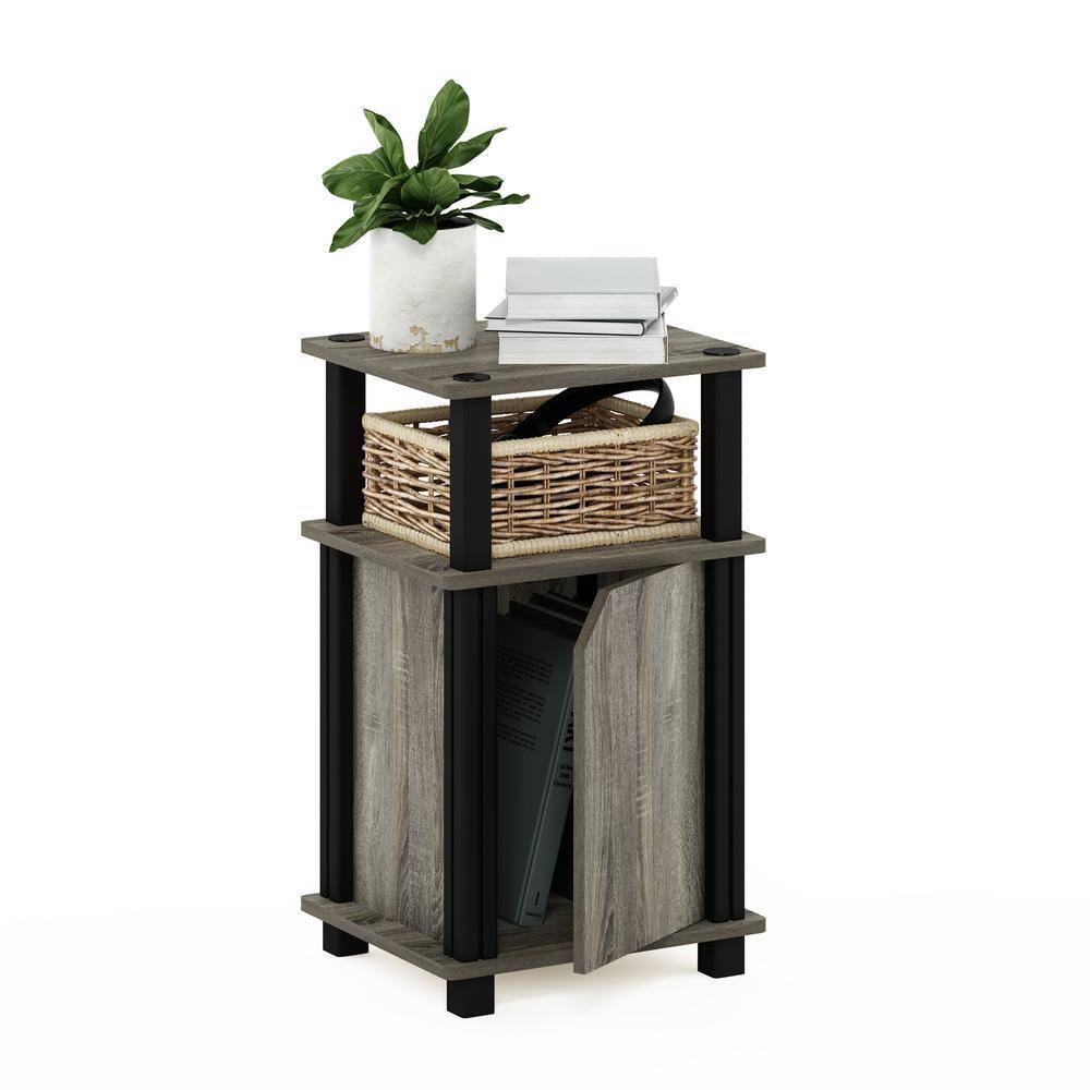 French Oak & Black Square End Table with Storage Shelf