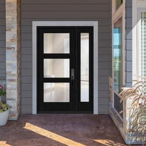 Regency 51 in. x 80 in. Modern 3-Lite Equal Clear Glass RHIS Onyx Stain Mahogany Fiberglass Prehung Front Door 12 in. SL