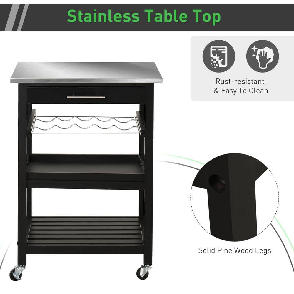 Stainless Steel Industrial Kitchen Cart with Wine Rack and Storage