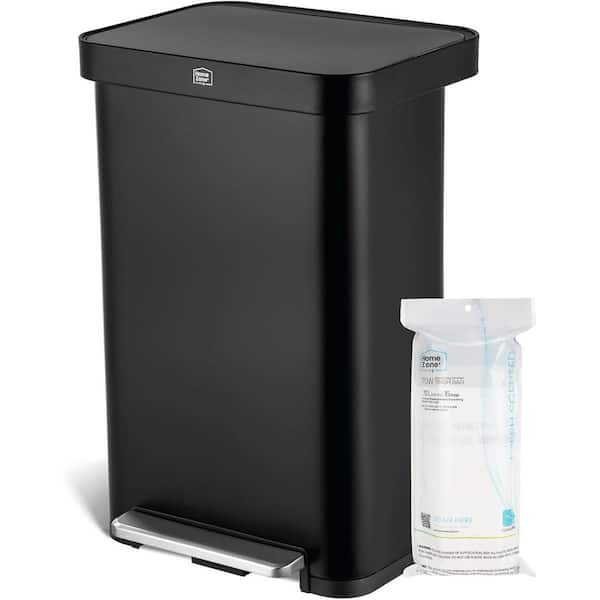 18.5 Gal. Large Black Stainless Steel Kitchen Trash Can with Step-On Pedal and Slow Closing Lid, Virtuoso Collection
