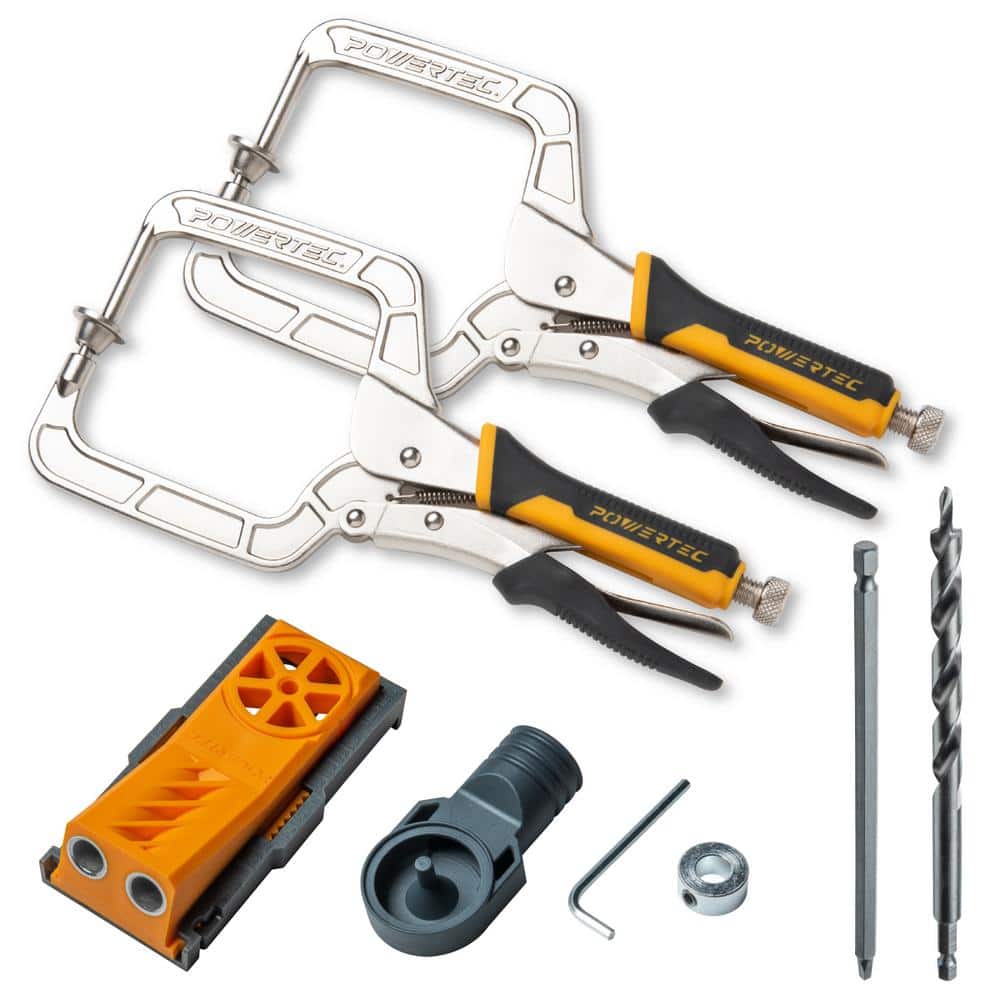 POWERTEC Twin Pocket Hole Jig w/Dust Collector Adapter and 12 in. Right