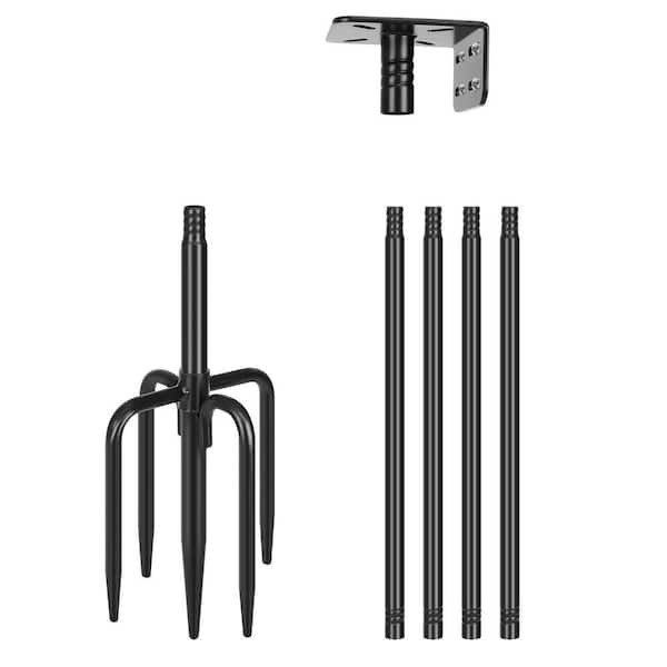 Heavy Duty Adjustable Bird Feeder Pole 79 in. Outdoor Metal Mounting Kit with 5-Prongs Base Black Weatherproof