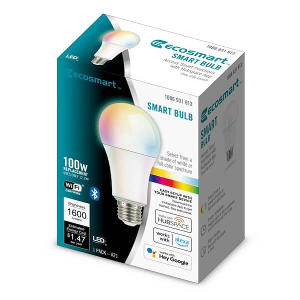 100-Watt Equivalent Smart A21 Color Changing CEC LED Light Bulb with Voice  Control (1-Bulb) Powered by Hubspace
