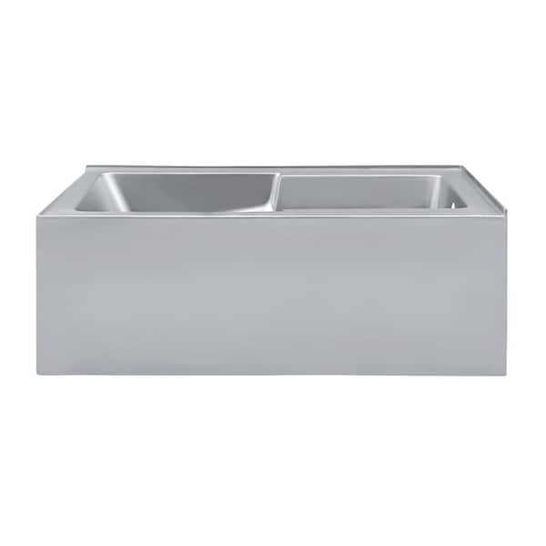 Claire 60 in. x 32 in. Soaking Alcove Corner Apron Bathtub with Right Drain in Glossy Gray