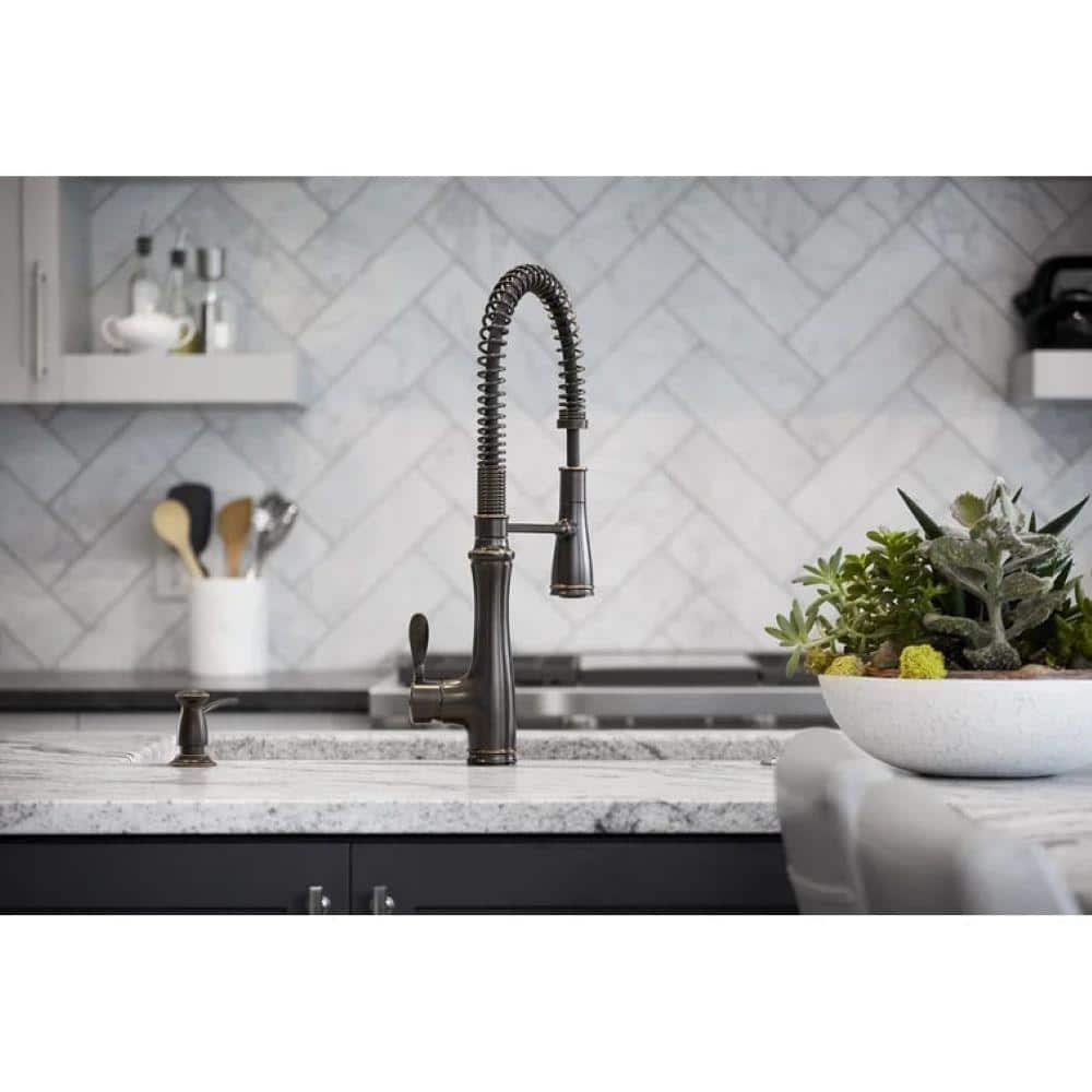 Oil-Rubbed Bronze High-Arch Kitchen Faucet with Pull-Down Spray
