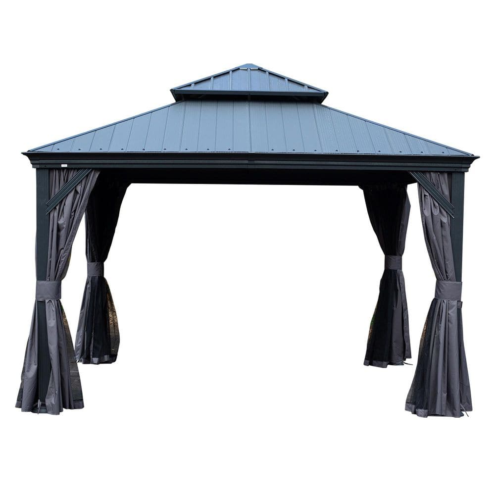 12 ft. x 12 ft. Dark Gray Hardtop Gazebo with Resin and Steel Roof, Heavy Duty Permanent Pavilion with Drainage price history on PriceWatchPro