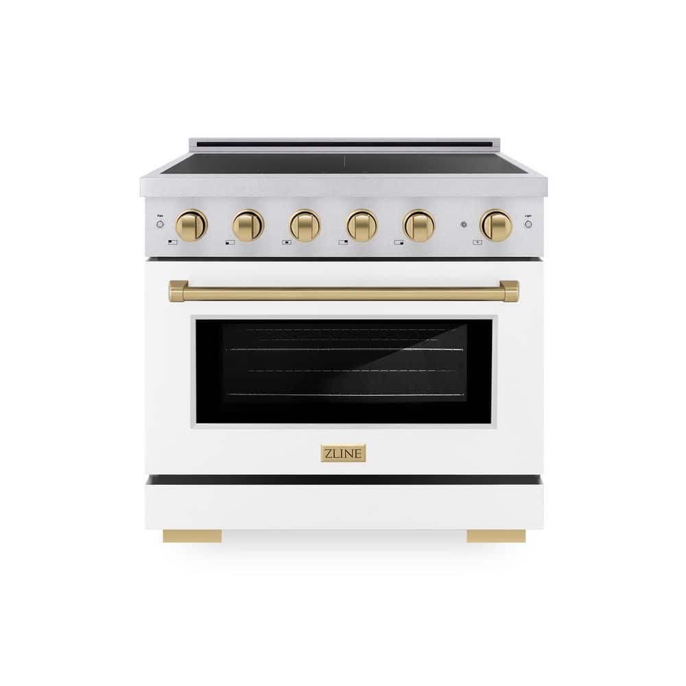 ZLINE Kitchen and Bath 36 in. 5.2 cu. ft. Induction Range with 5 Element Cooktop in Satin Stainless with White Matte and Champagne Accents