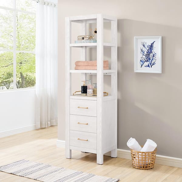 ROSWELL Leon 21.7 in. W x 15.7 in. D x 72 in. H Washed White Freestanding Linen Cabinet