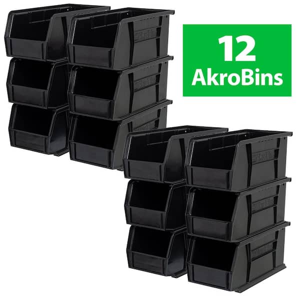 30230 Plastic Storage Shelf Bins, 11 in. x 5 in. x 5 in. Black, 12-pack