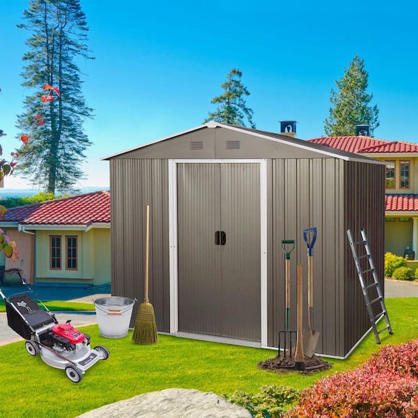 Boosicavelly 6 ft. x 8 ft. Outdoor Metal Storage Shed with Floor Base in Gray (48sq. ft.)