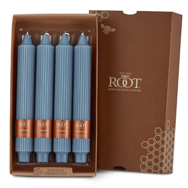 ROOT CANDLES Grecian Collenette 9 in. Williamsburg Blue Unscented Taper Candle (Set of 4)