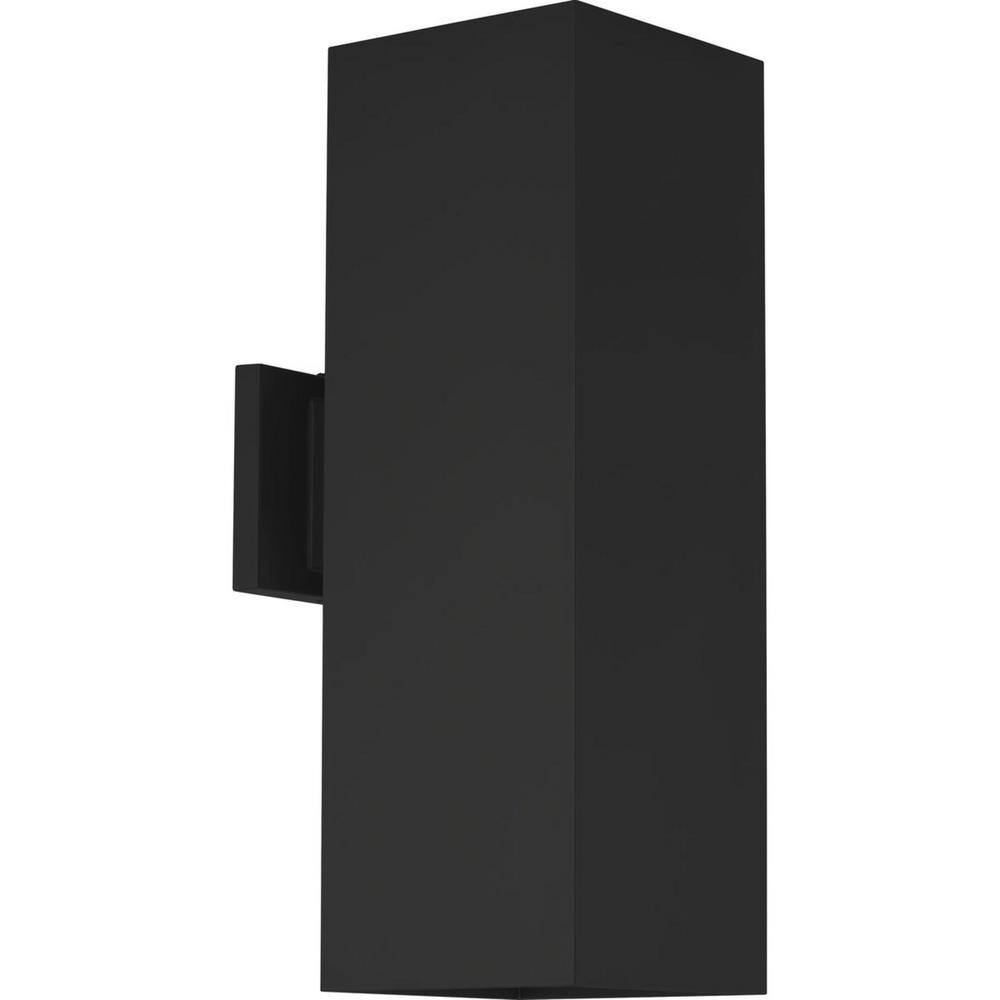 Progress Lighting Coastal 6 in. Black Outdoor Wall Cylinder Light Square Cast Aluminum Modern Cylinder