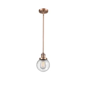 Beacon 60-Watt 1 Light Antique Copper Shaded Mini Pendant Light with Seeded glass Seeded Glass Shade