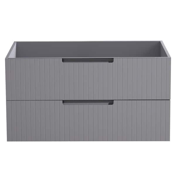 FUNKOL 35.2 in. D x 17.9 in. W x 18.5 in. H MDF Floating Bath Vanity Cabinet Without Top in Gray with 2-Drawers