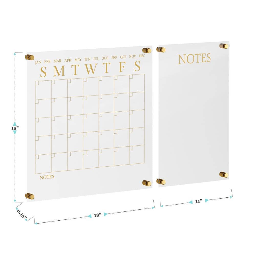 Clear Gold Acrylic Wall Calendar and Notes Board Set