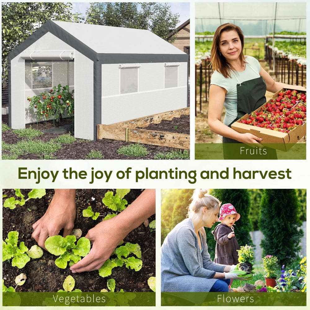 Outsunny 12' x 7' x 7' White and Dark Grey Walk-In Greenhouse