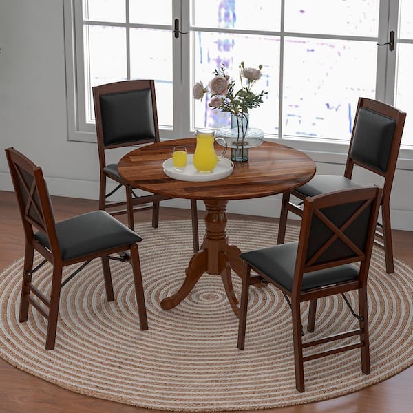 Costway Walnut Rubber Wood 40 in. Curved Trestle Legs Rustic Wooden Dining  Table with Round Tabletop Seats 4 TH65Z1DWN
