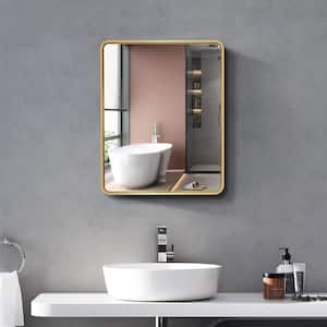 Modern 24 in. W x 30 in. H Gold Rectangular Metal Framed Wall Mount or Recessed Medicine Cabinet with Mirror