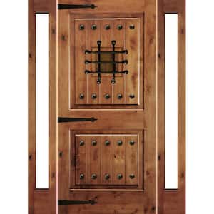 75 in. x 82 in. Mediterranean Knotty Alder Square Top Unfinished Right-Hand Inswing Prehung Front Door/Full Sidelites