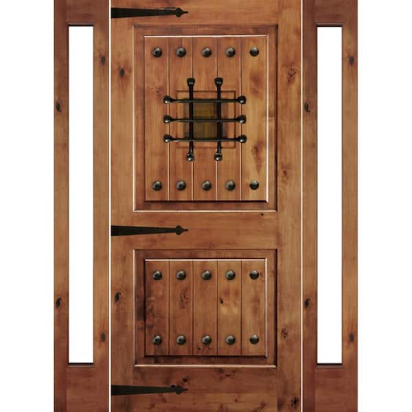 Krosswood Doors 75 in. x 82 in. Mediterranean Knotty Alder Square Top Unfinished Right-Hand Inswing Prehung Front Door/Full Sidelites