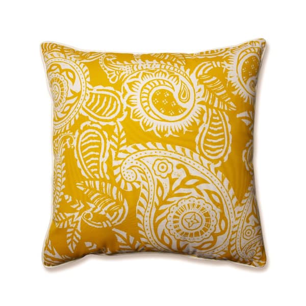 Pillow Perfect Paisley Yellow/Ivory Addie Square Outdoor Throw Pillow