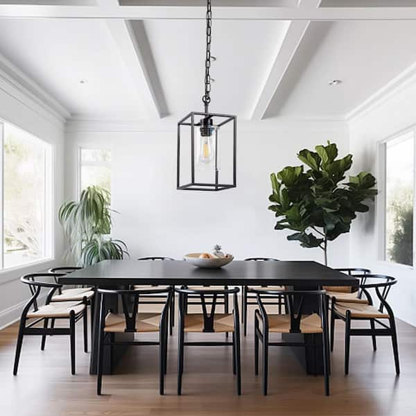 Black 1-Light Pendant Lighting with Glass Shade, Versatile Hanging Light for Kitchen Island and Living Room