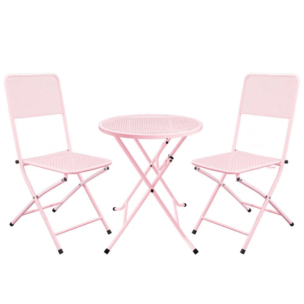 Pink 3-Piece Folding Outdoor Patio Bistro Set