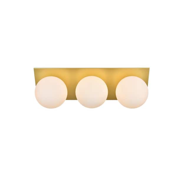 Unbranded Simply Living 22 in. 3-Light Modern Brass Vanity Light with Frosted White Round Shade