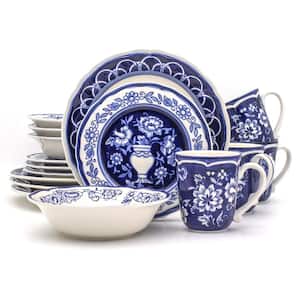 Blue Garden 16-Piece Asian Inspired Blue and White Stoneware Dinnerware Set (Service for 4)