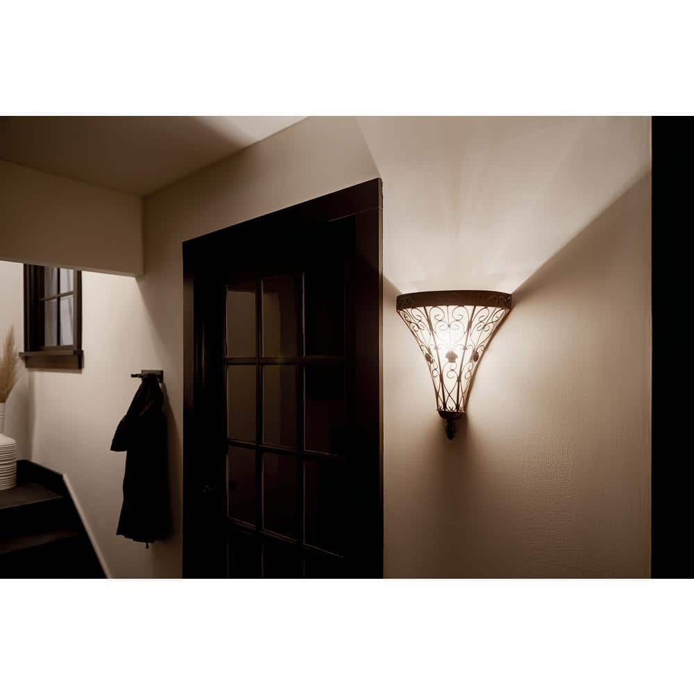Marchesa Classic Terrene Bronze Wall Sconce with Piastra Glass Shade