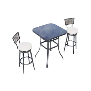 Swivel Metal Outdoor Bar Stool with White Cushion (3-Pack)