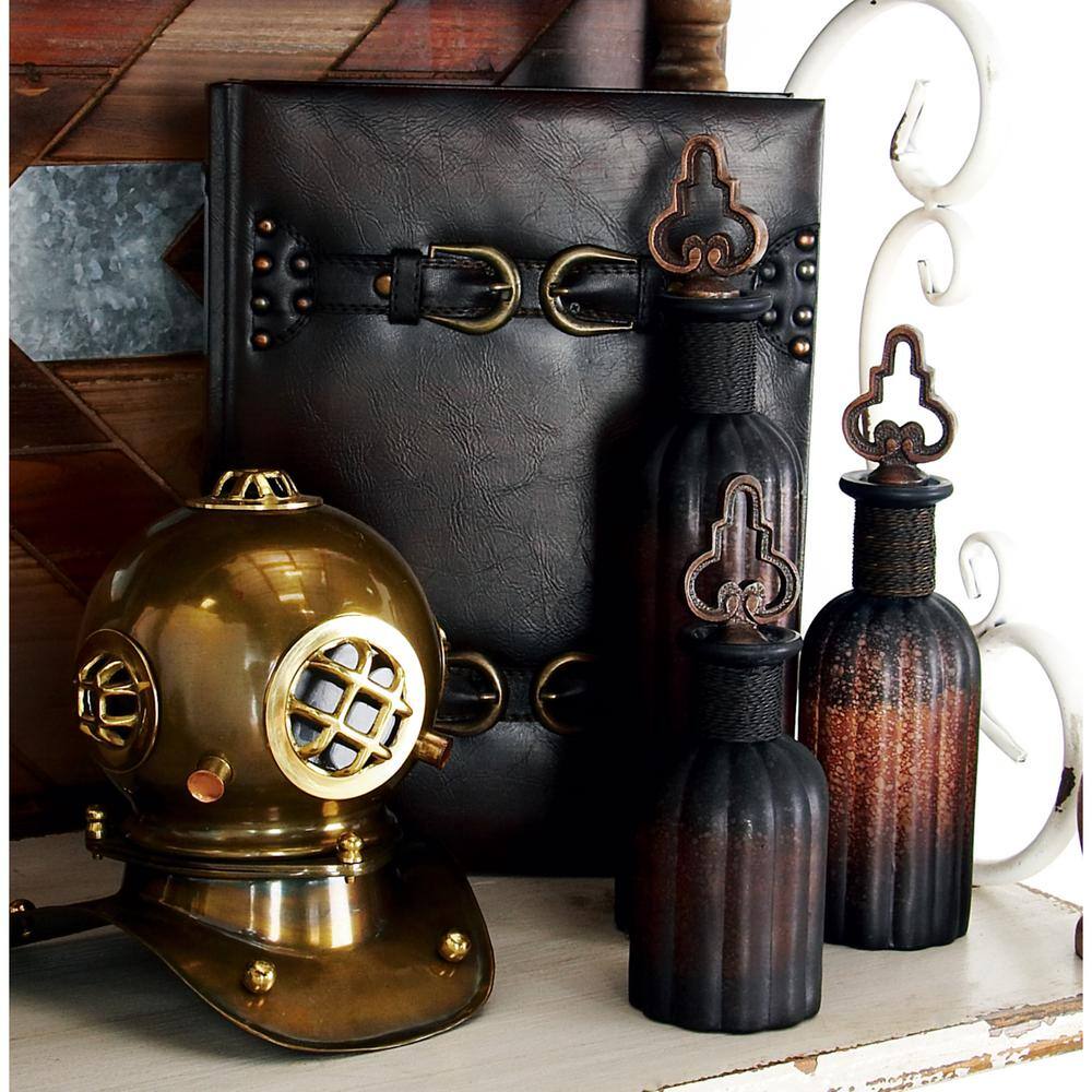 Dark Brown Faux Leather Book Shaped Decorative Storage Boxes, Set of 3