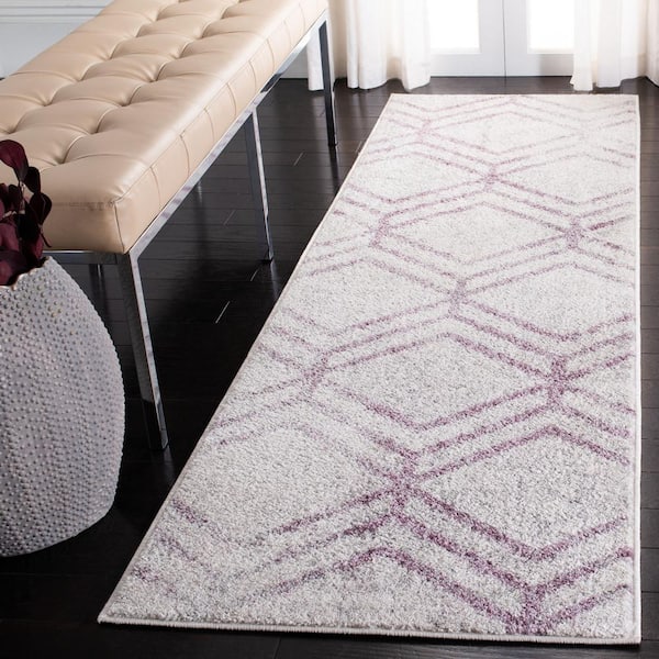 Adirondack 3 ft. x 14 ft. Ivory/Plum Distressed Diamond Runner Rug