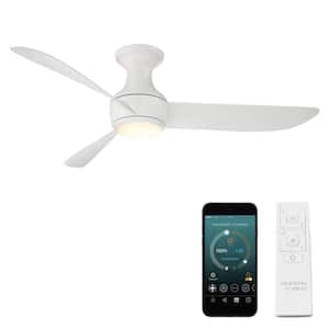 Corona 52 in. Smart Indoor/Outdoor 3-Blade Flush Mount Ceiling Fan in Matte White with 3000K LED and Remote Control