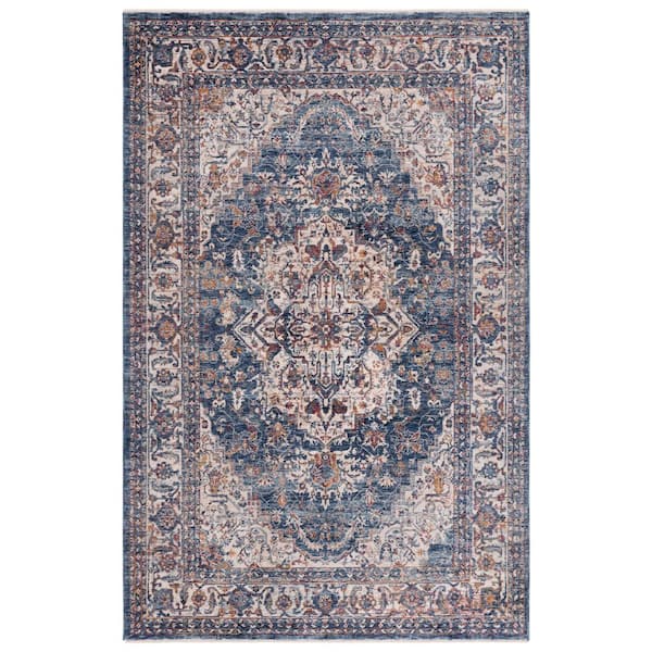 Heirloom 2 ft. x 4 ft. Navy/Ivory Border Distressed Area Rug