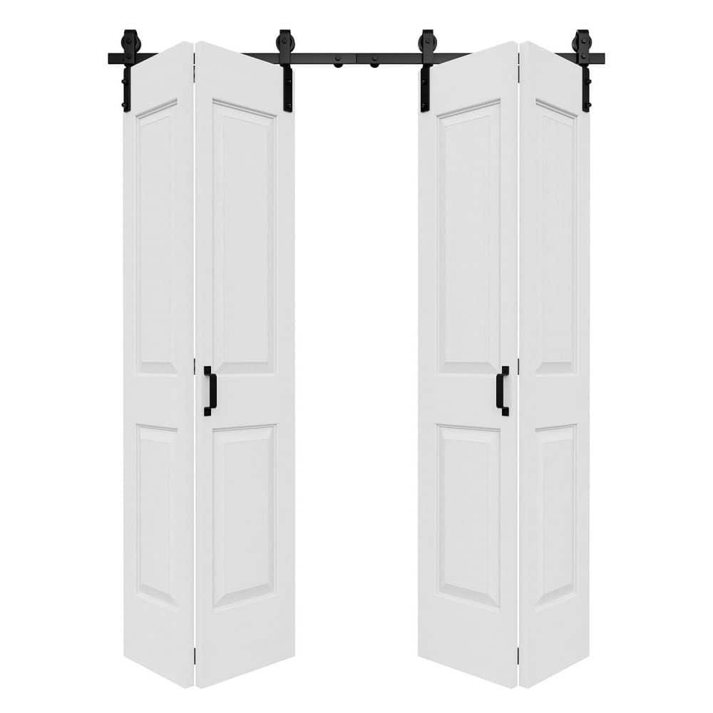 64 in. x 84 in. White Primed 4 Panel Hollow Core Easy Install Bi-Fold MDF Sliding Barn Door with Hardware Kit price history on PriceWatchPro