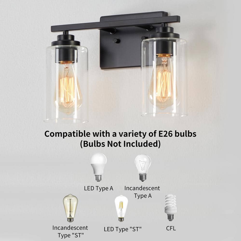 Black Steel 2-Light Dimmable Cylinder Vanity Light