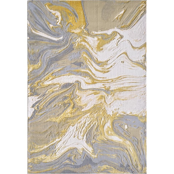 MILLERTON HOME Clara Gold 8 ft. x 10 ft. Watercolor Contemporary Area Rug