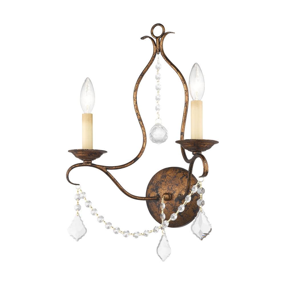 Chesterfield Venetian Golden Bronze 2-Light Crystal Sconce