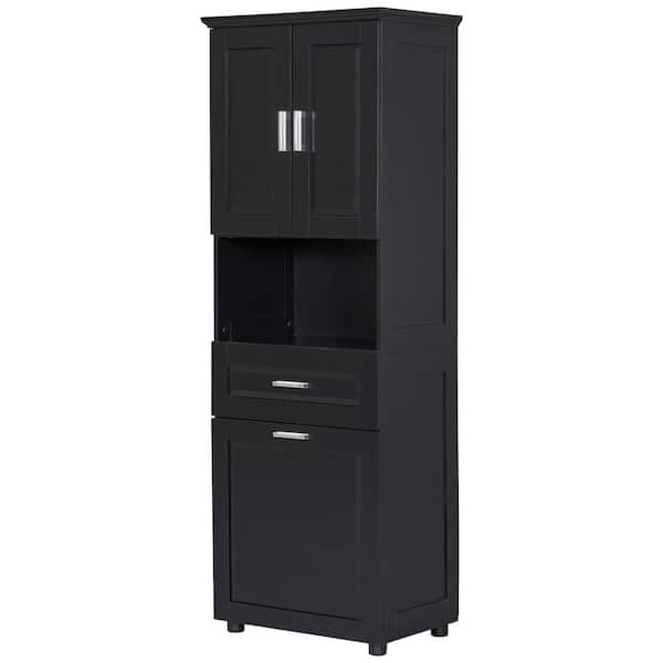 Polibi Black 69.92 in. Accent Storage Cabinet with Tilt-Out Laundry Hamper and Upper Storage Cabinet